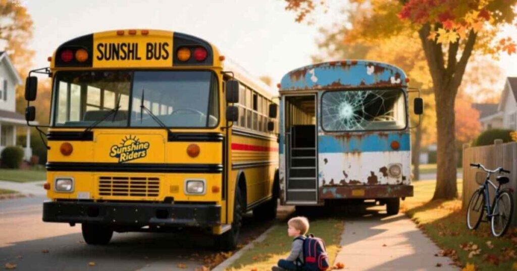 Two School Buses End-to-End