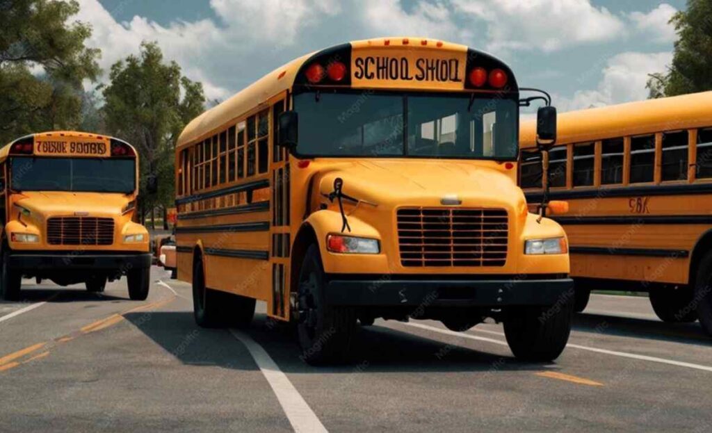 Two School Buses Parked End to End