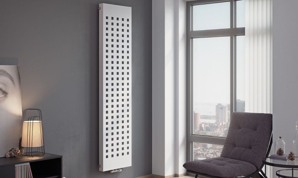 Vertical Designer Radiator in a Modern Kitchen