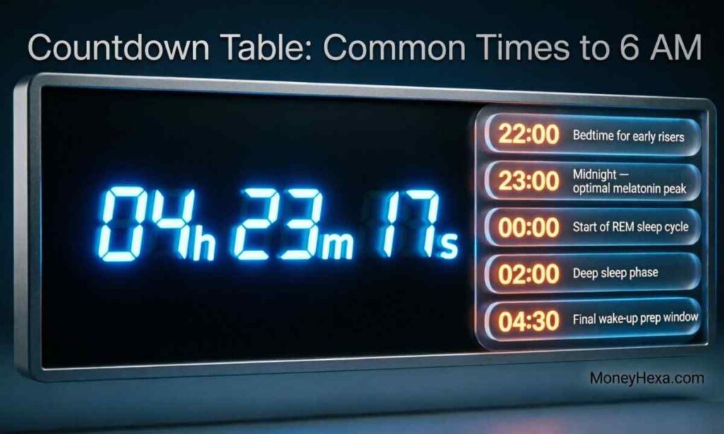 Countdown Table Common Times to 6 AM