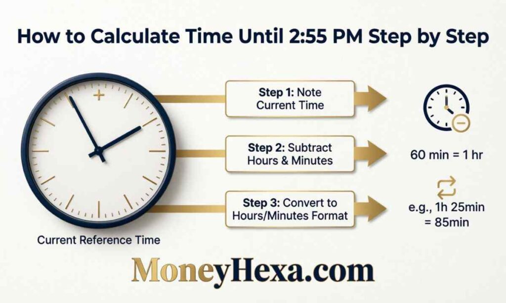 How to Calculate Time Until 2:55 PM Step by Step