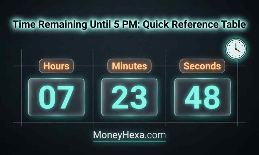 Time Remaining Until 5 PM Quick Reference Table