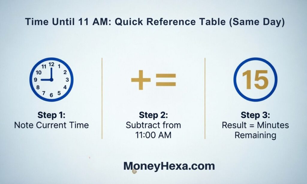 Time Until 11 AM Quick Reference Table (Same Day)